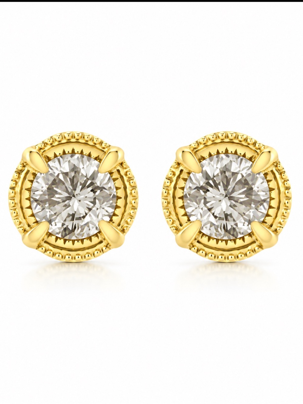 Natural Diamond Solitaire Milgrain Stud Earrings 0.33 CTTW 14K Gold 925 Silver